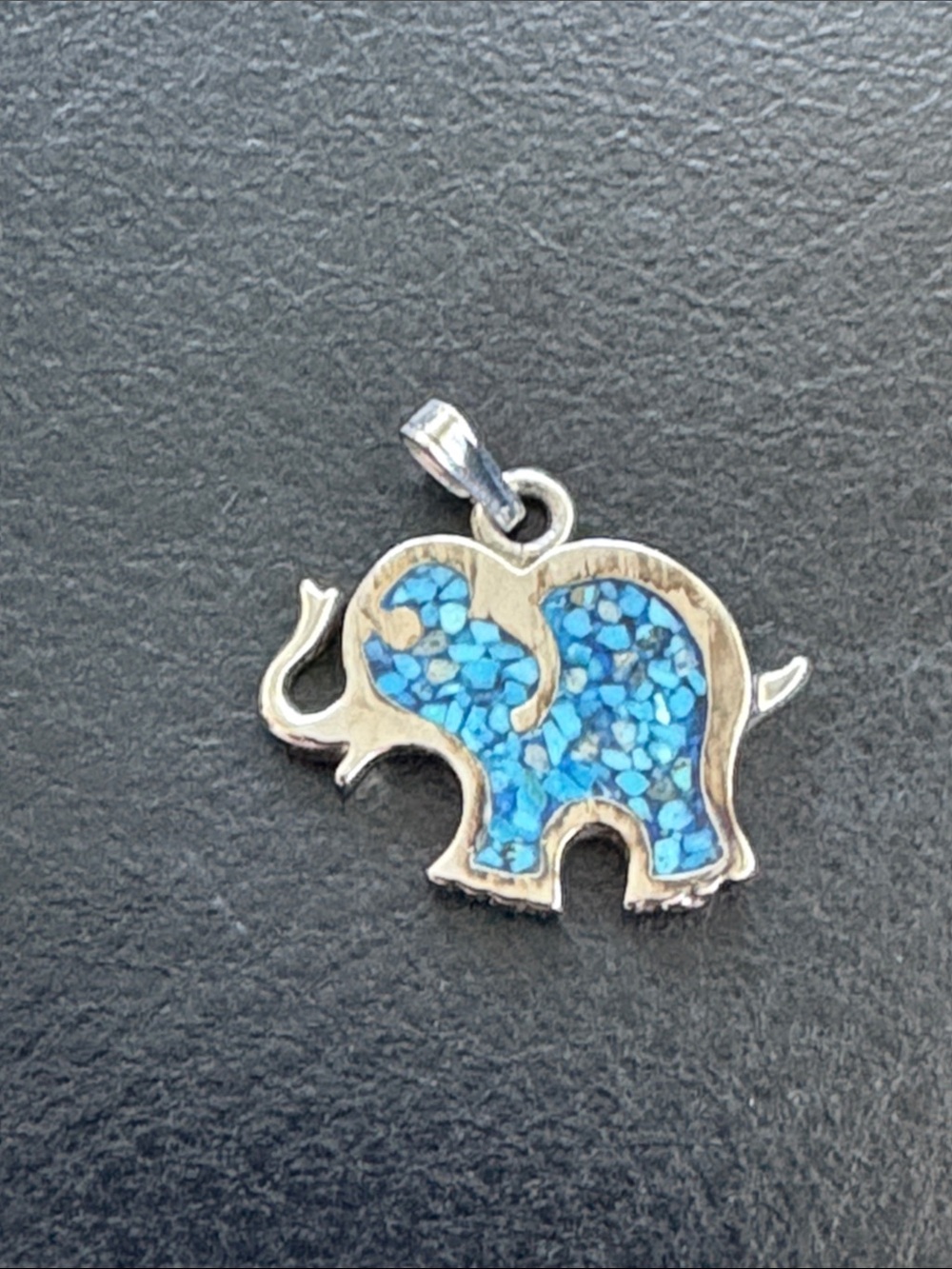 925 Sterling Silver Elephant Pendant with turquoise Blue Inlay .Wisdom Reliance